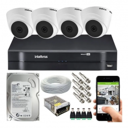 Kit Cftv 4 Câmeras Segurança Dome Ir Dvr Mhdx 1104 Intelbras